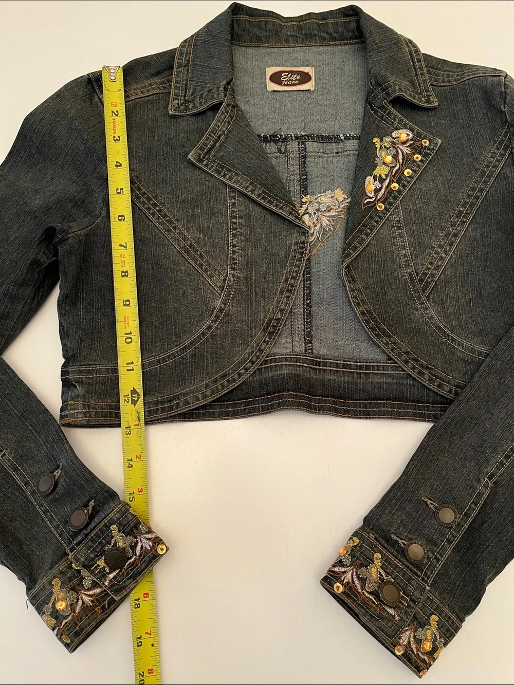 Vintage y2k Elite Jeans Jacket Set size 3/4 low rise, gaucho, bolero cropped